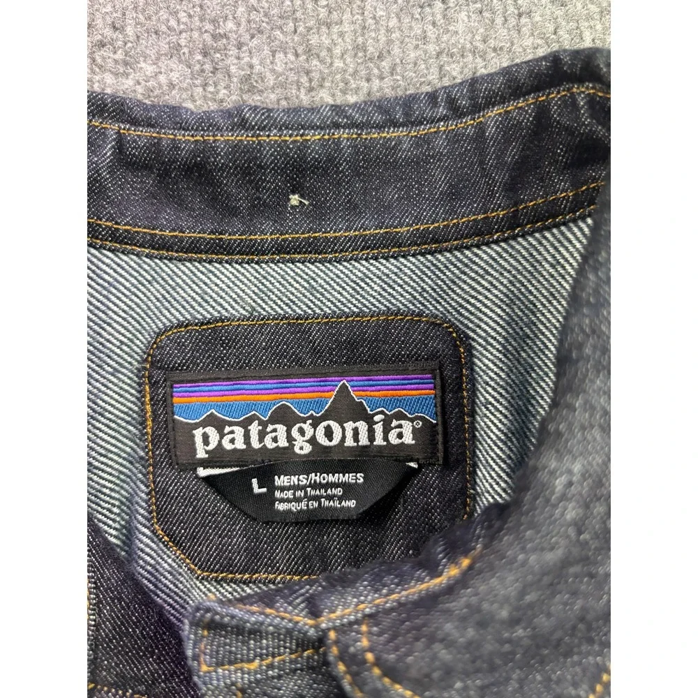 Patagonia Hopper Insulated Denim Jacket Mens Large Blue Organic Cotton Snaps
